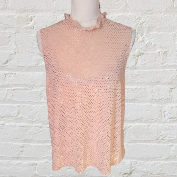 Nanette Lepore Sleeveless High Collar Sequined Pink Blouse in Size Large… - Picture 1 of 4
